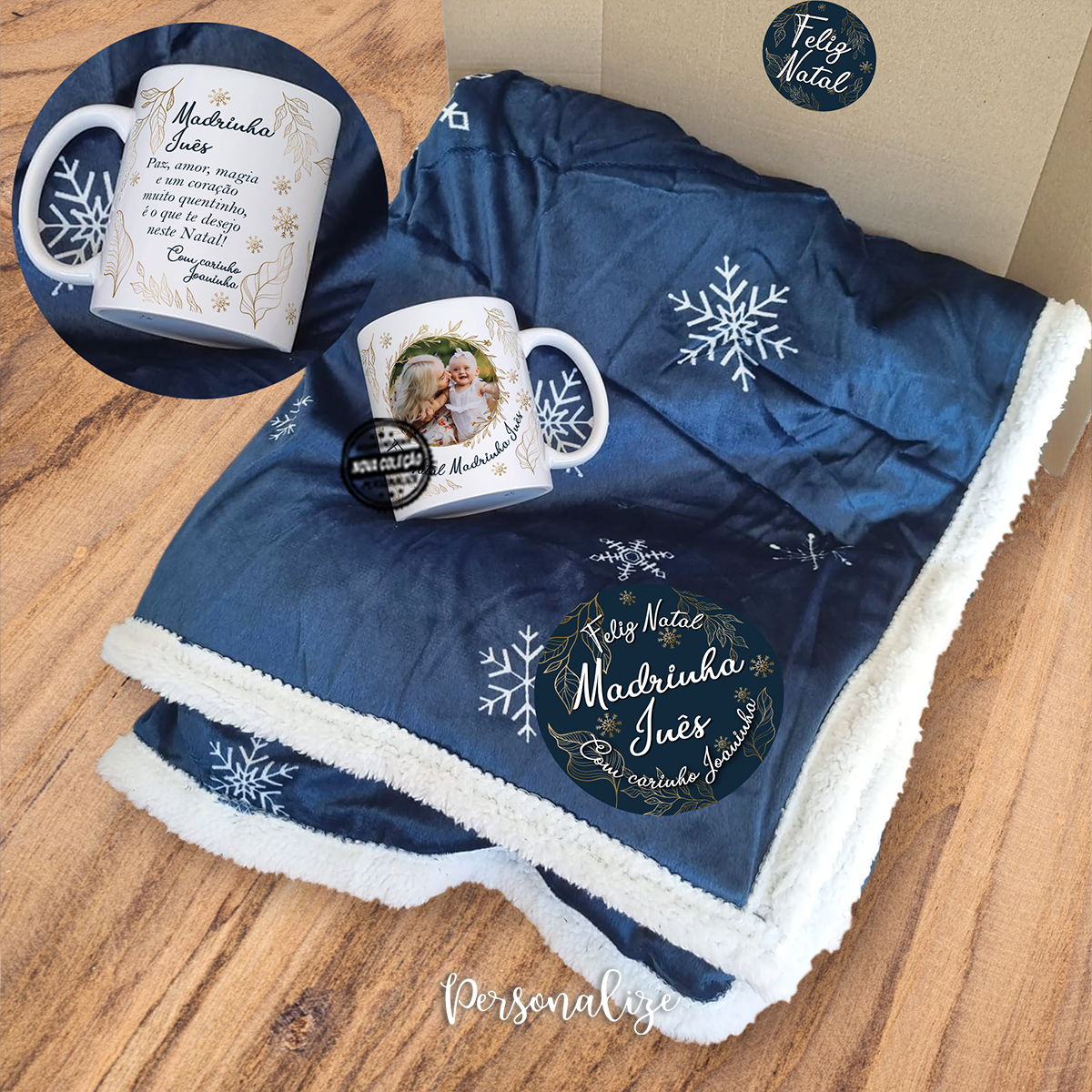 Manta e/ou caneca madrinha "Feliz Natal"