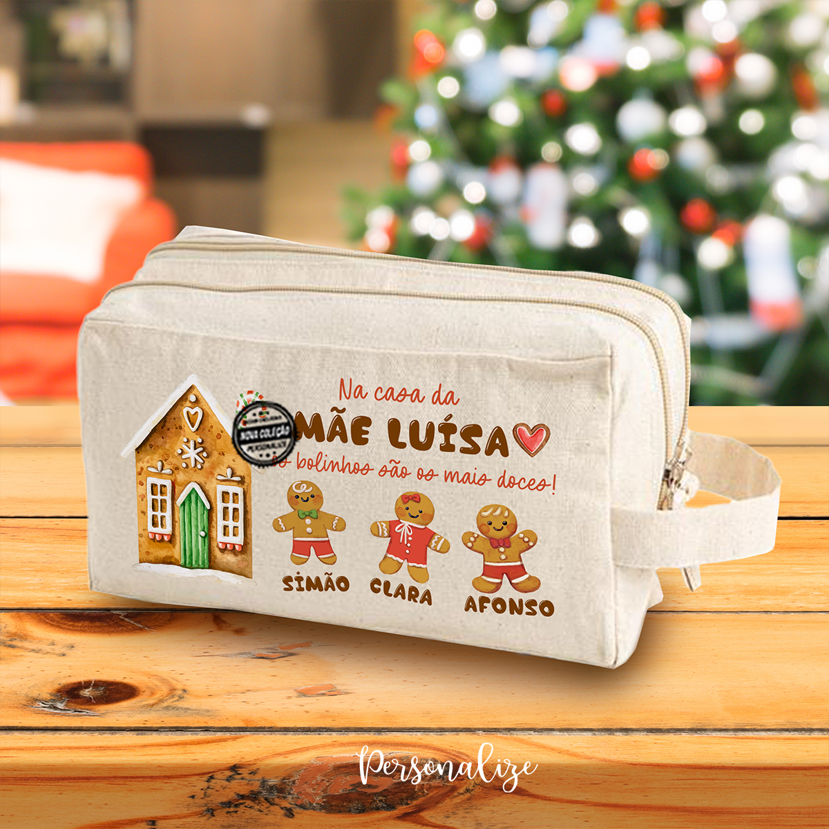 Necessaire de natal  duplo fecho "Na casa da mãe..."