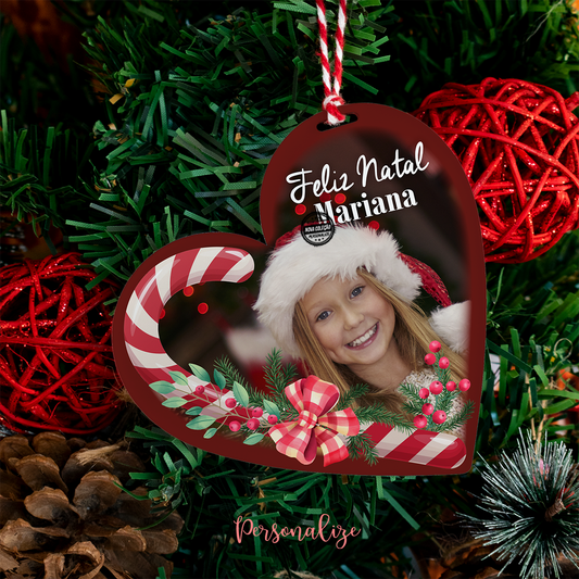 Pendente acrílico coração "Feliz Natal"