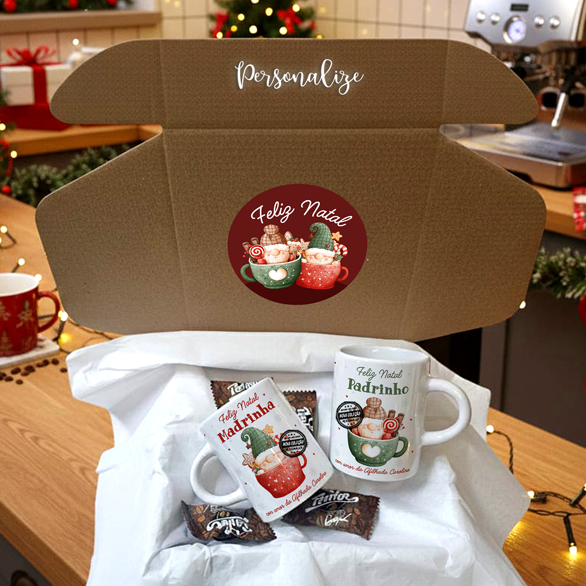 Kit chávenas café madrinha/padrinho "Feliz natal"