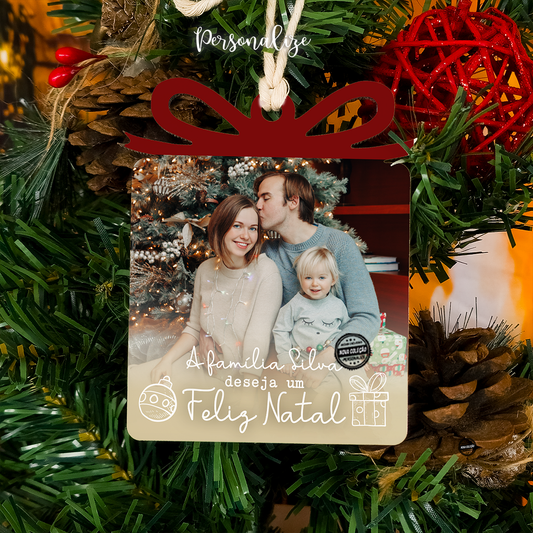 Pendente de natal presente com fotografia