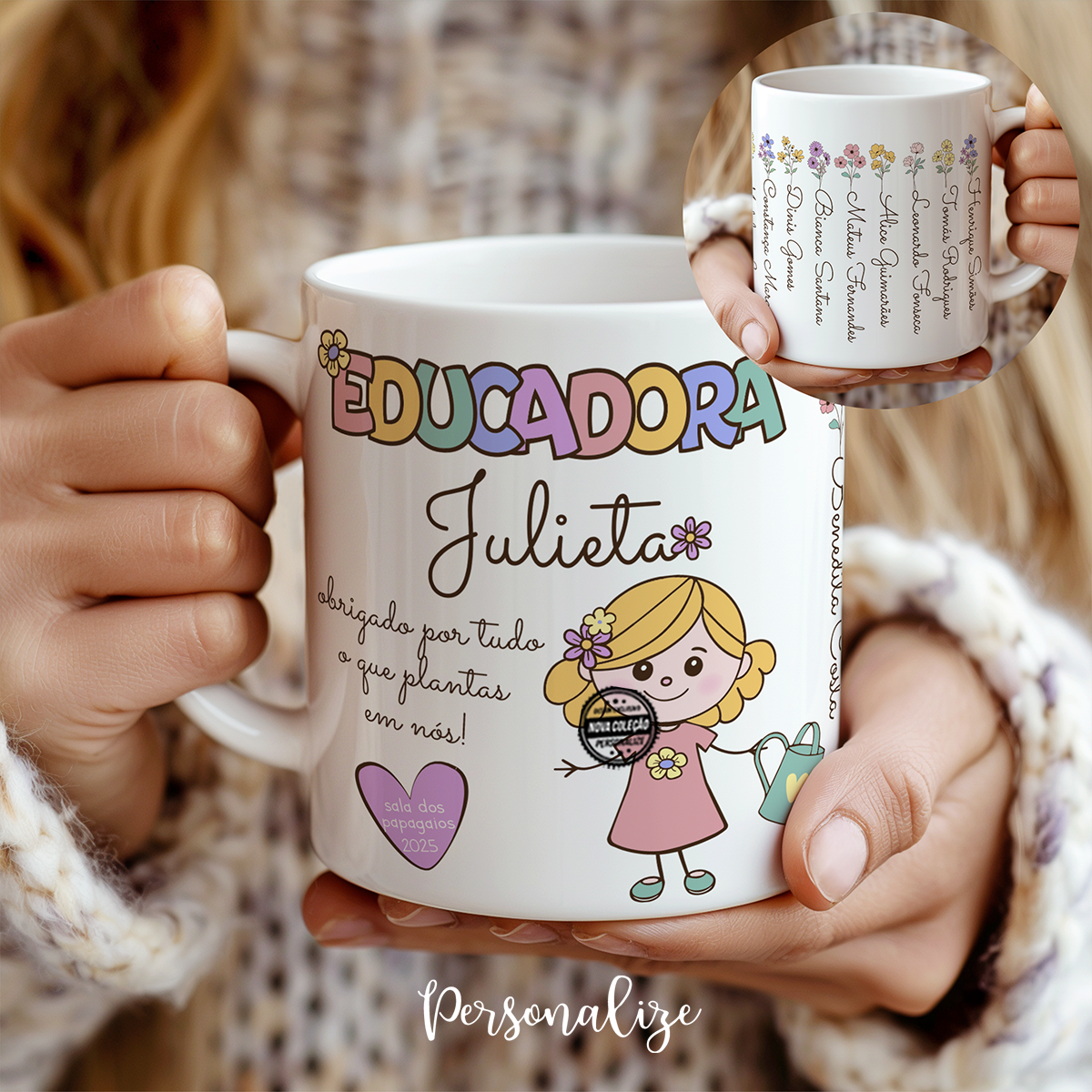 Caneca flores educadora "Obrigada..."