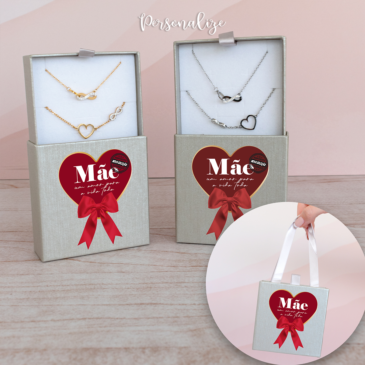 Conjunto fio e pulseira infinito "Mãe"