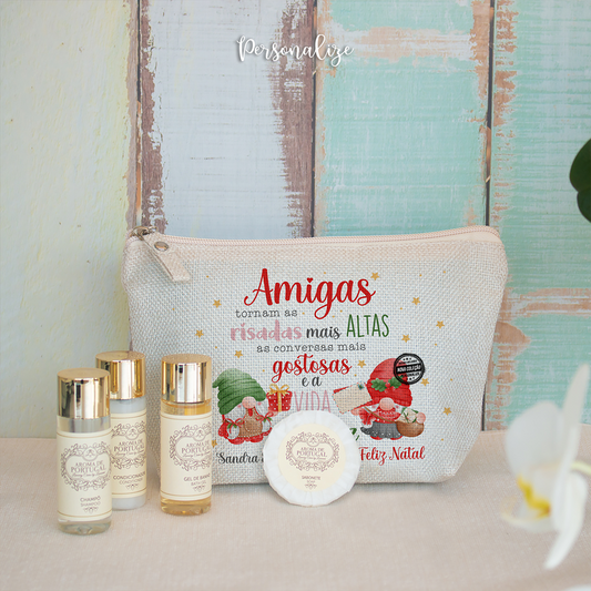 Conjunto bolsa e cosméticos "Amigas tornam..."