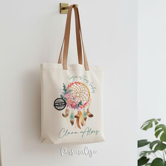 Saco pano com alças em pele sintética “Segue os teus sonhos”