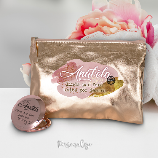 Conjunto bolsa e espelho "Linda por fora, única por dentro"