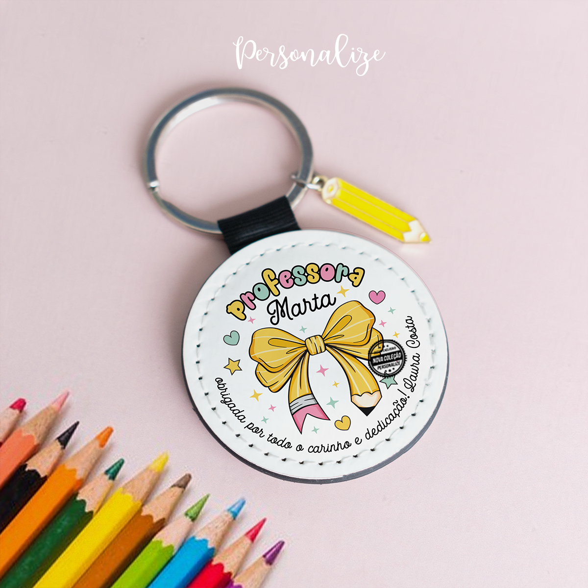Porta-chaves lápis laço "Professora..."