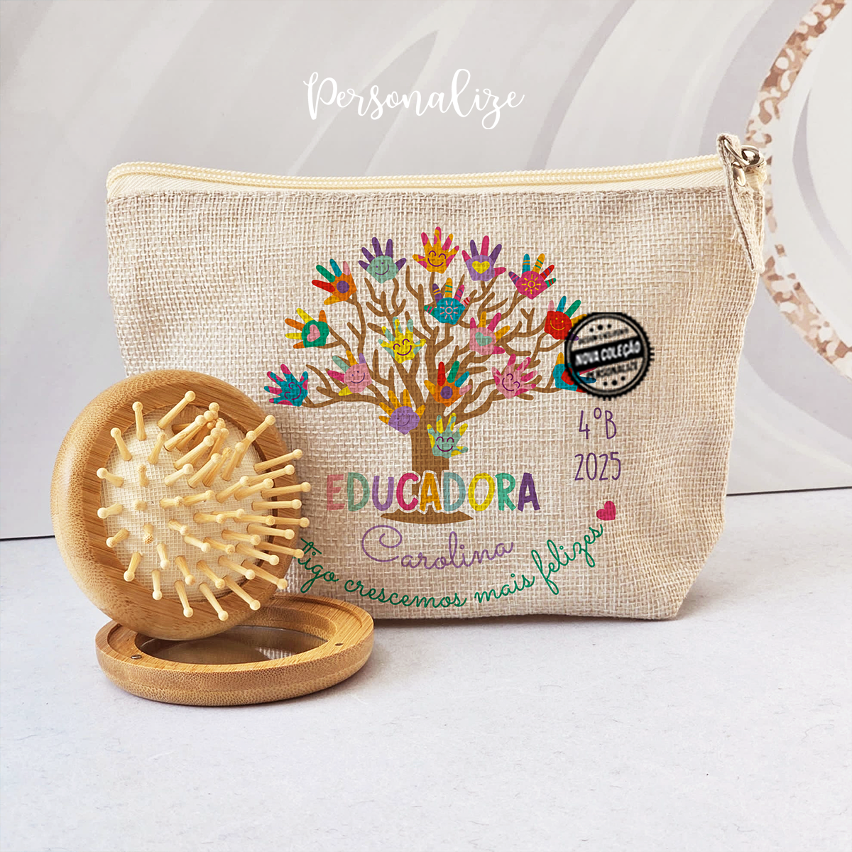 Bolsa e/ou escova àrvore mãos "Contigo crescemos..."