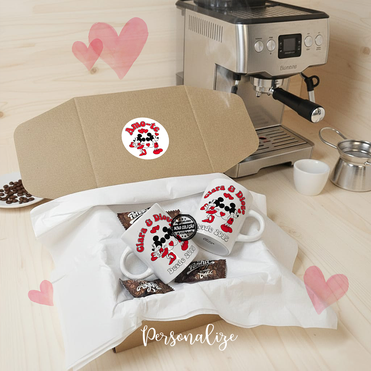 Conjunto chávena de café "Minnie e Mickey"