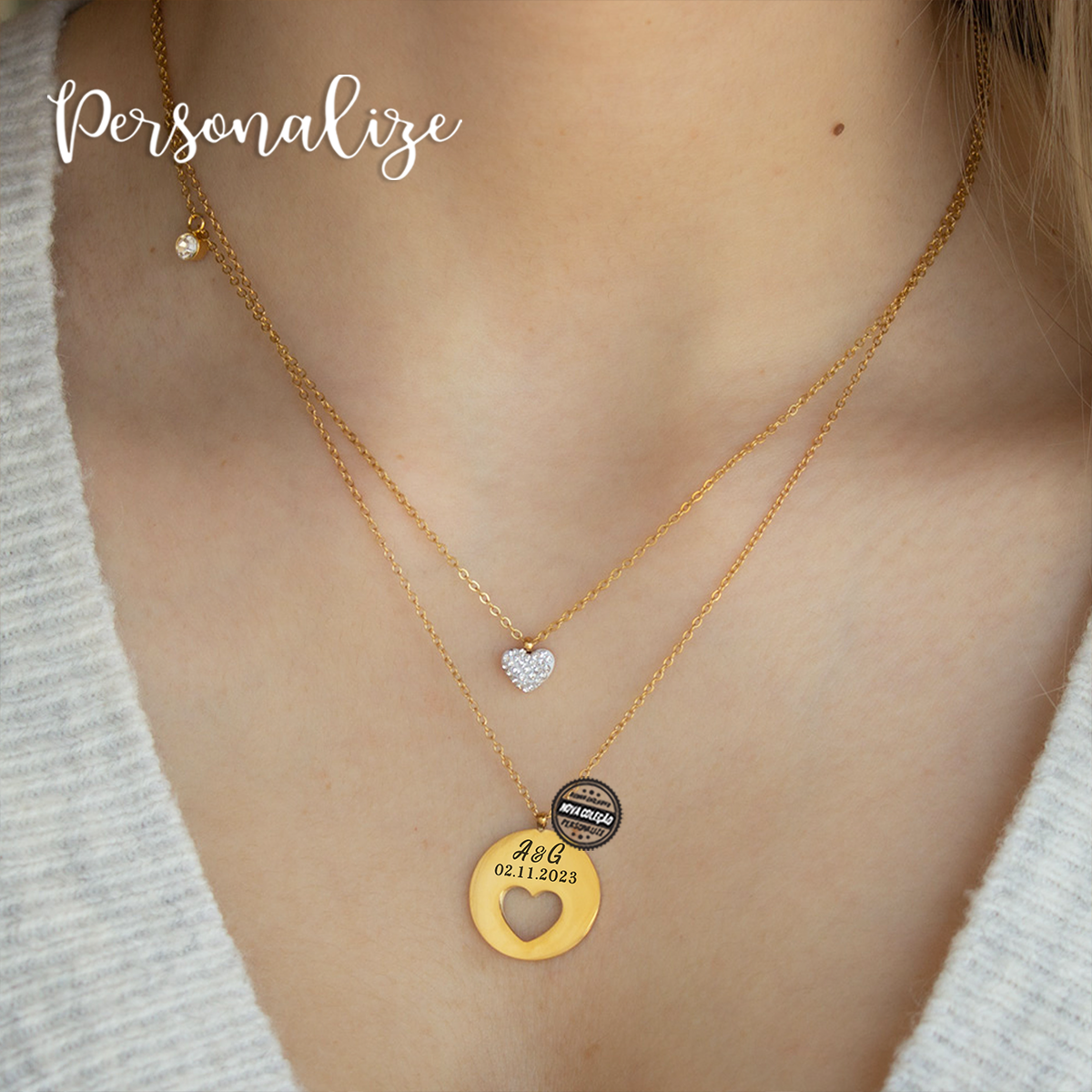 Fio duplo corações "Iniciais & data"