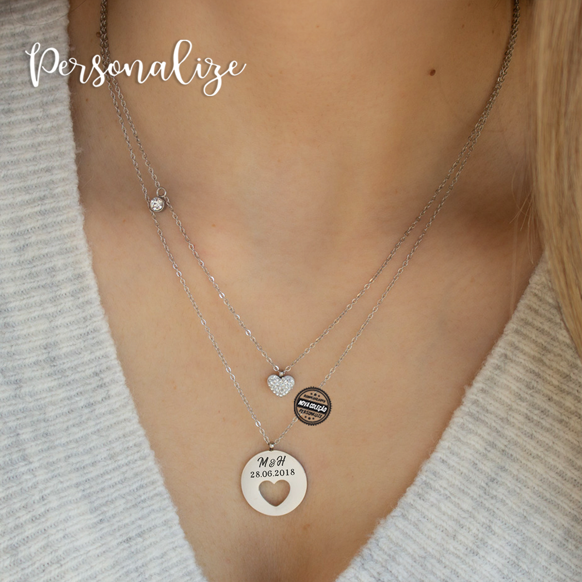 Fio duplo corações "Iniciais & data"