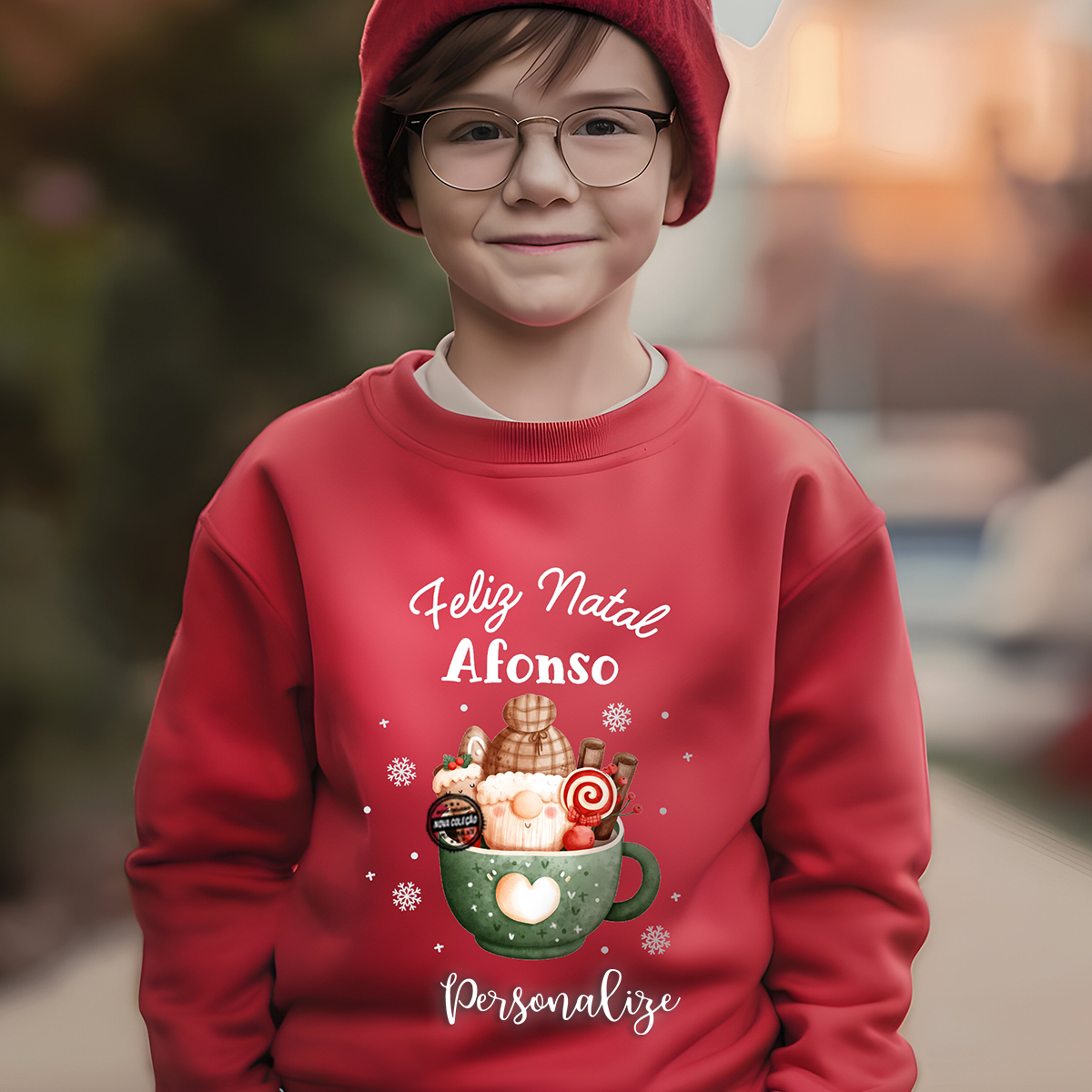Sweat de Natal vermelha Gnomo "Nome"