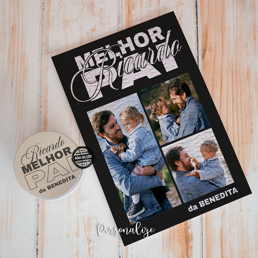 Puzzle com caixa e fotografias "Melhor Pai"