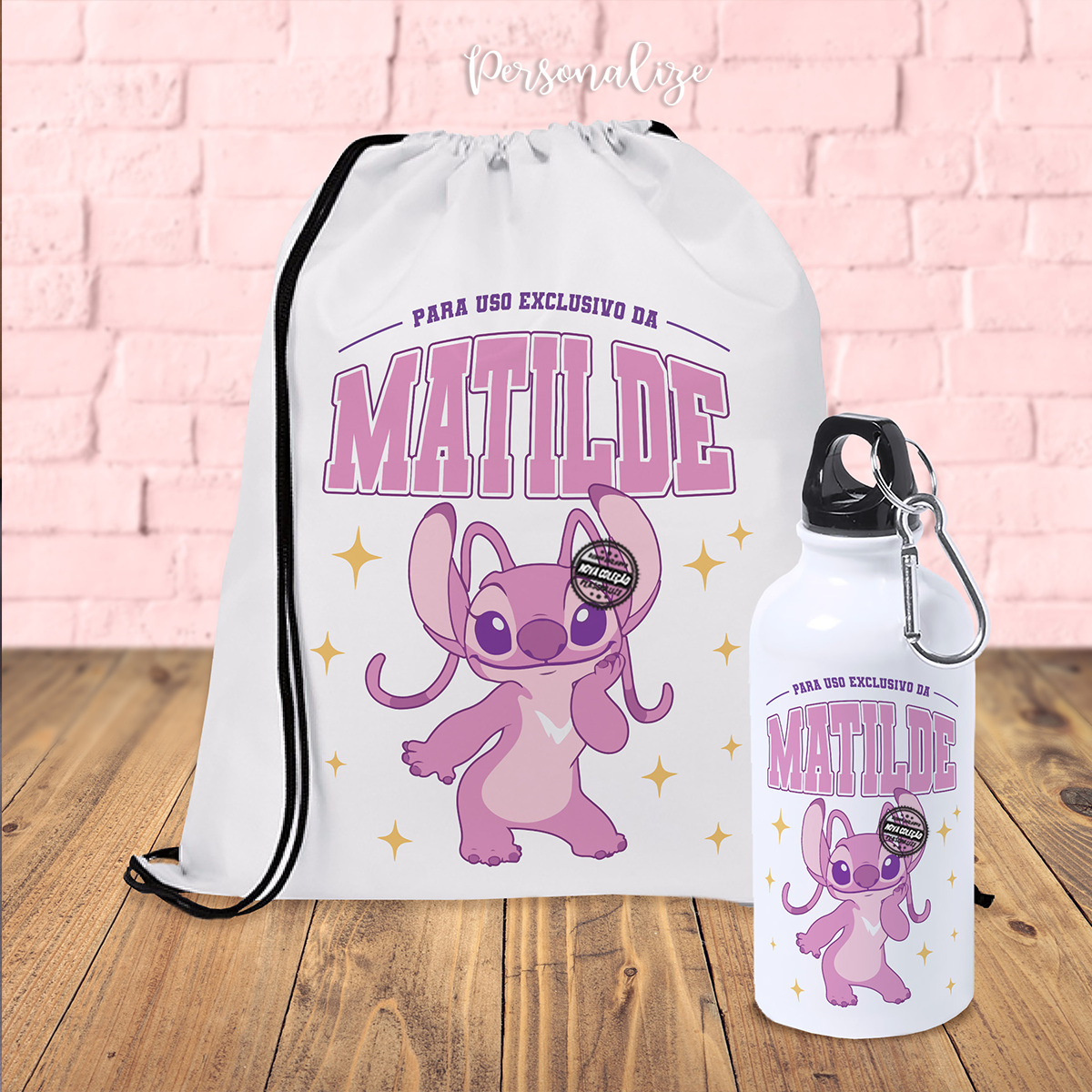 Mochila e/ou garrafa "Stitch/Angel"