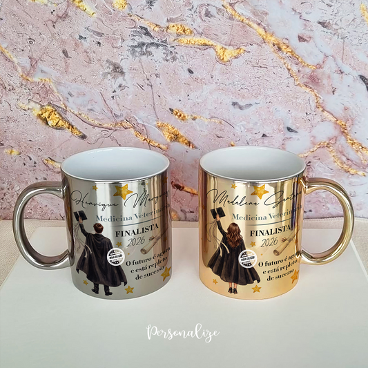 Caneca dourada/prateada "O futuro é agora e está repleto de sucesso"