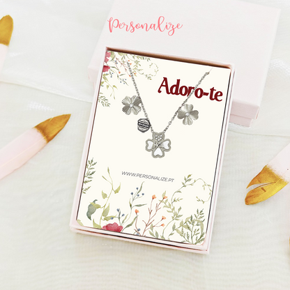 Conjunto fio e brincos trevo "Mãe"