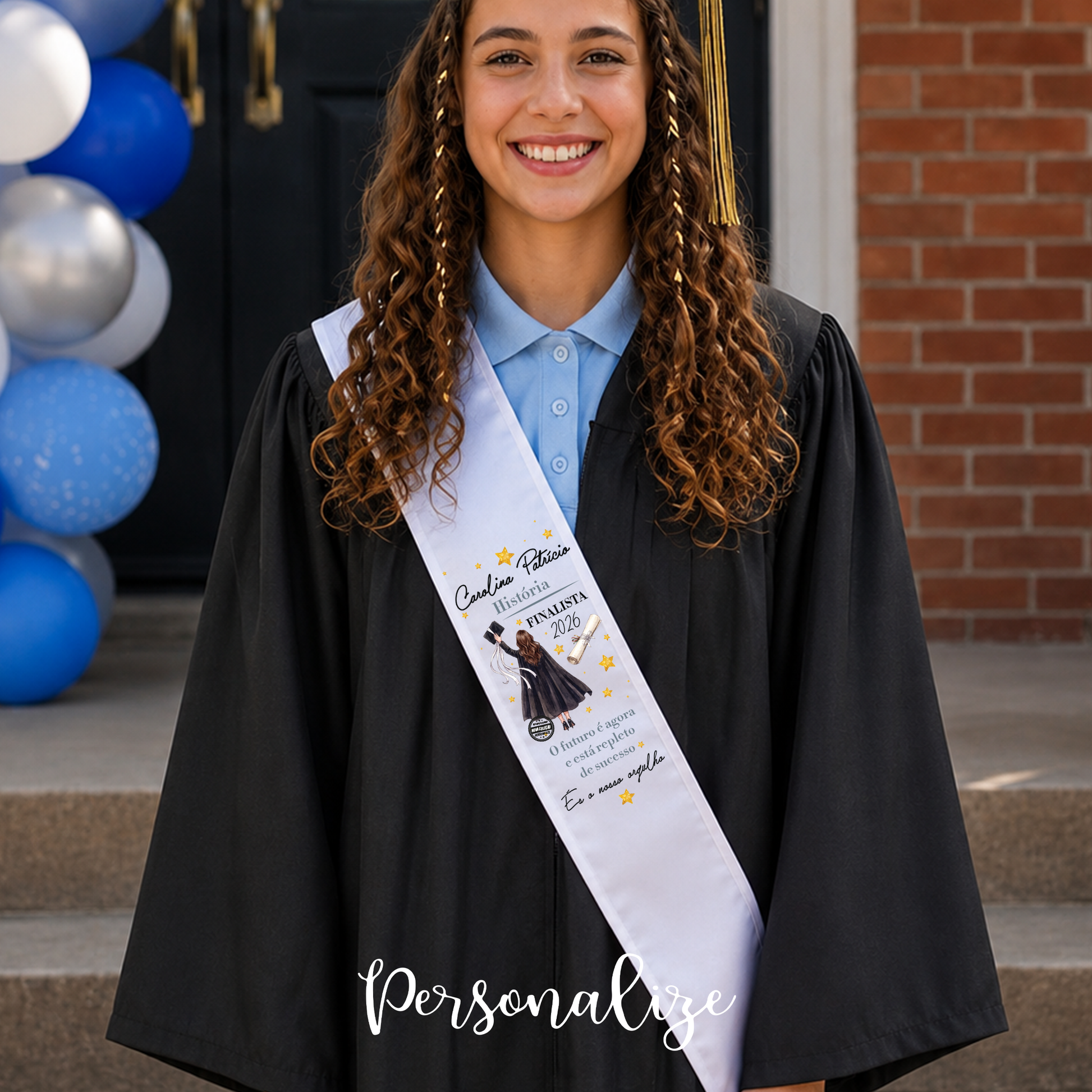 Ser finalista é guardar para sempre momentos únicos, amizades verdadeiras, aprendizagens e memórias que marcaram uma etapa tão especial. 🎓✨

É celebrar conquistas, recordar os melhores momentos e dar início a novos sonhos e novas aventuras. 💫
Faixa de finalista "O futuro é agora e está repleto de sucesso", personalizado com nome, frase e o ano que desejar.&nbsp;

Porque cada finalista merece uma recordação especial para mais tarde recordar com carinho.&nbsp;