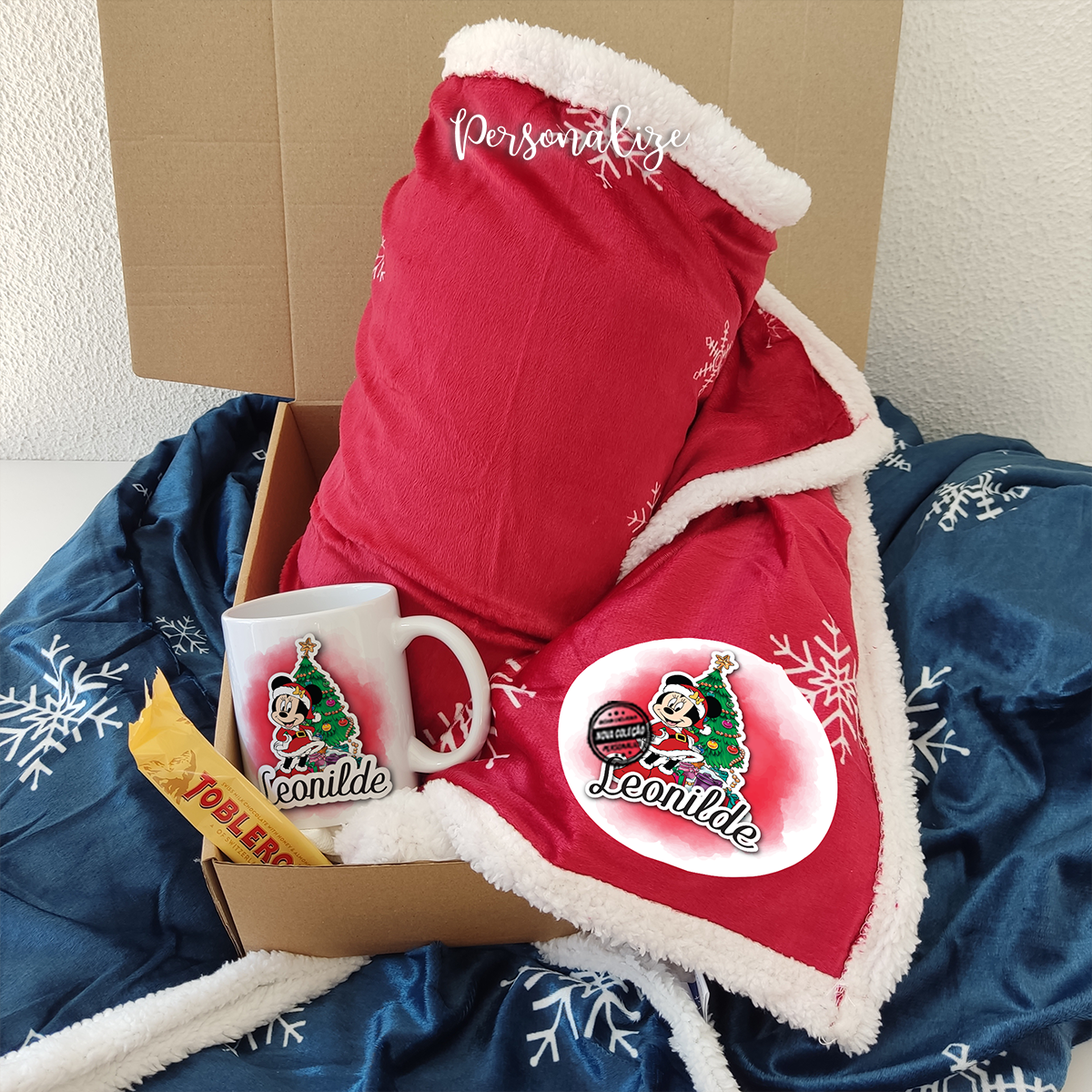 Conjunto manta e caneca "Minnie/ Mickey"