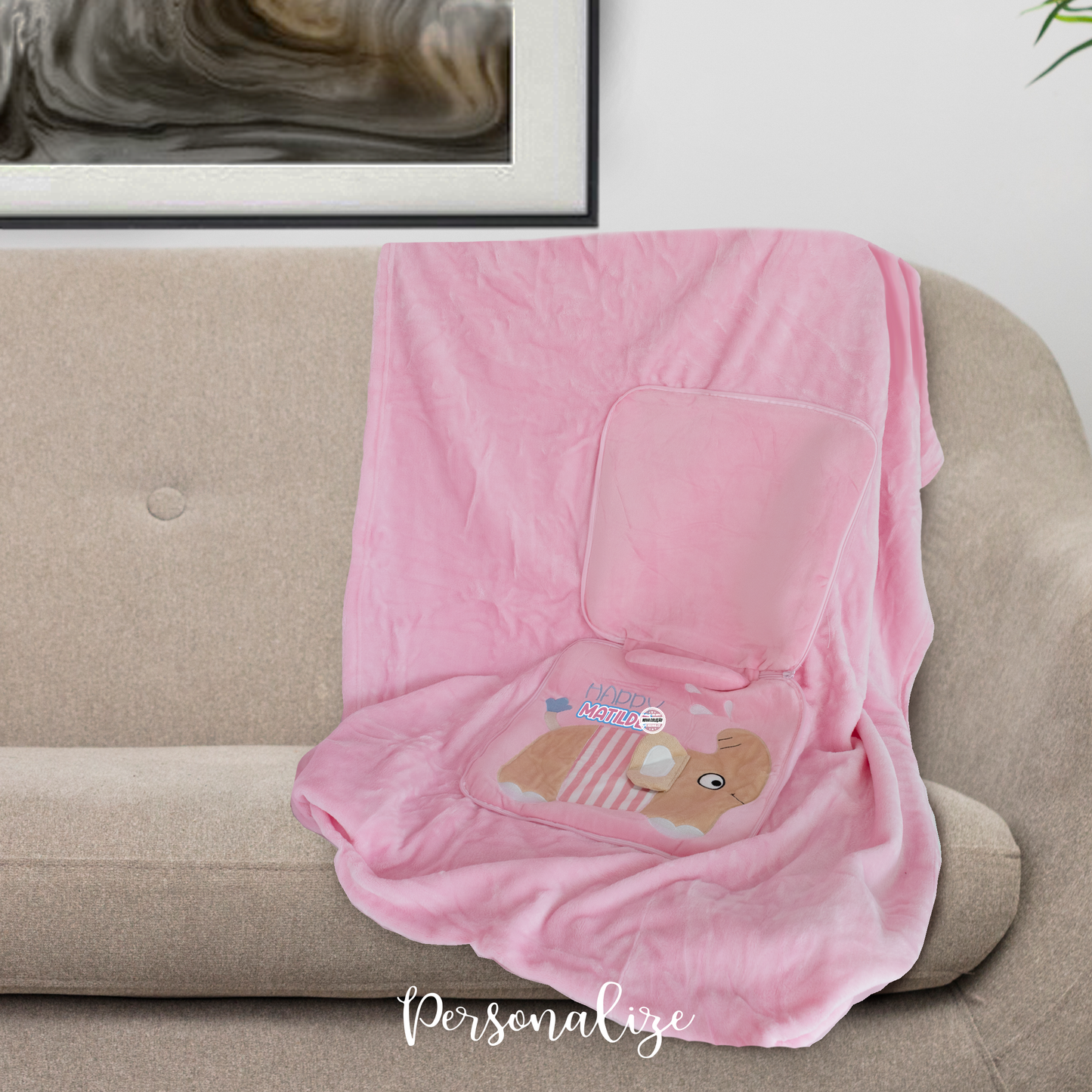 Mala, Manta ou almofada 3 em 1 "Elefante - Happy"