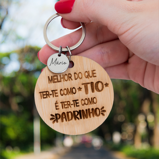 Porta-chaves em madeira natural "Padrinho"