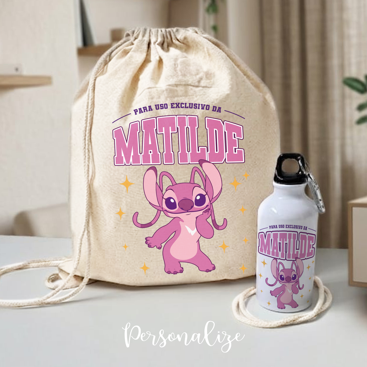 Mochila e/ou garrafa "Stitch/Angel"