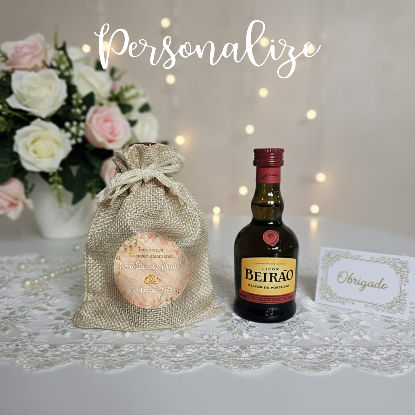 Garrafa licor beirão miniatura lembrança de casamento
