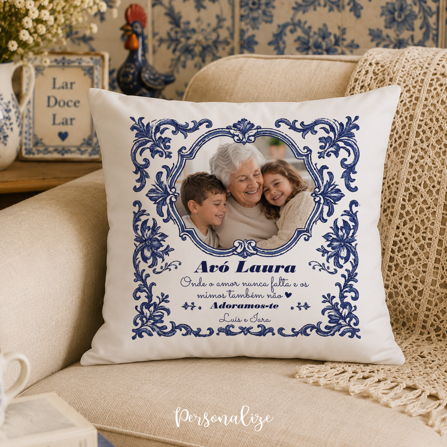 Almofada Estilo azulejo tradicional "Avó"