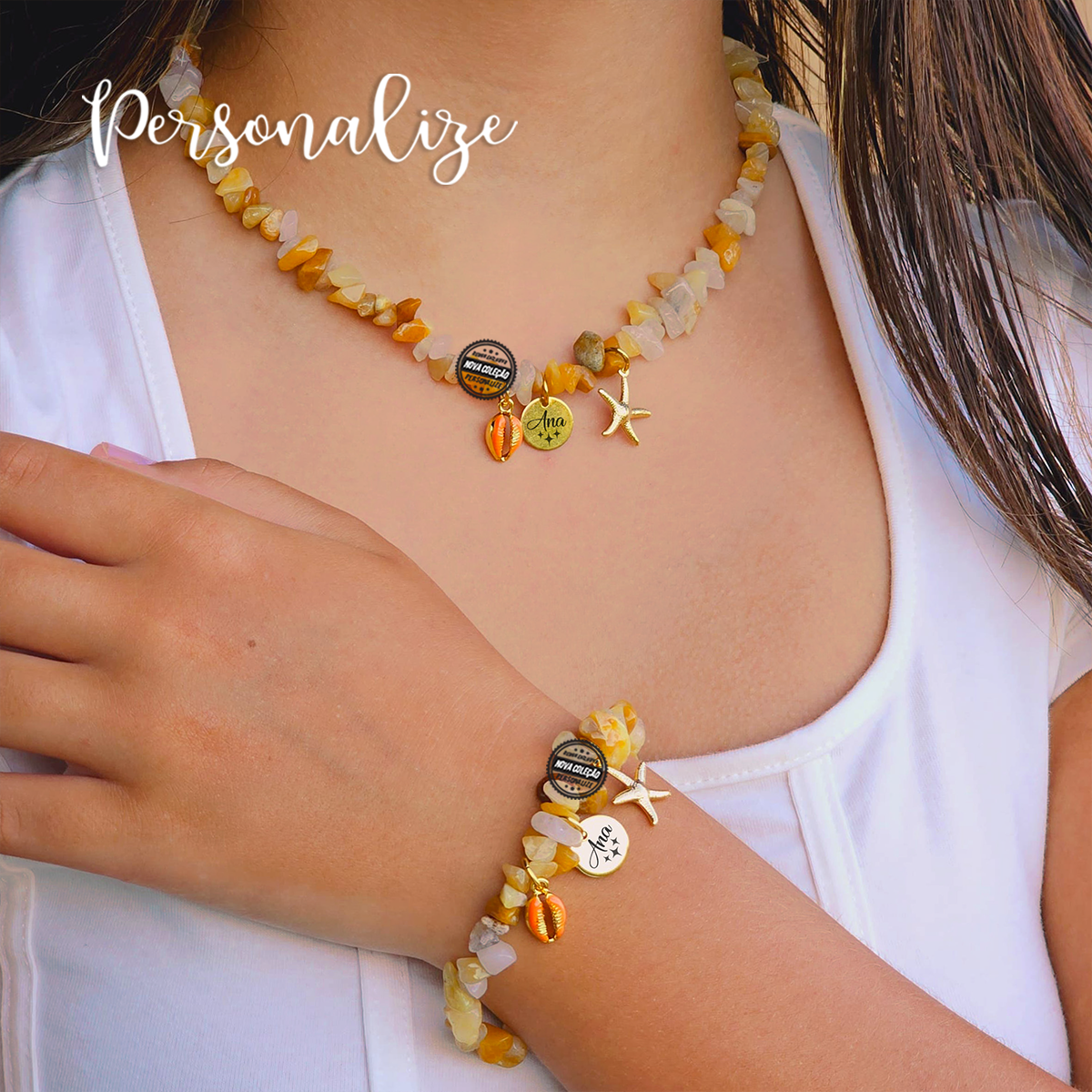 Conjunto pedra natural "Nome"