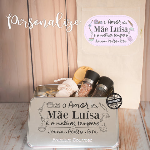Conjunto " Mãe Gourmet " com texto personalizável a seu gosto, para a mãe, avó, madrinha, tia, amiga... o presente perfeito para o dia da mãe, mas também para um aniversário por exemplo.