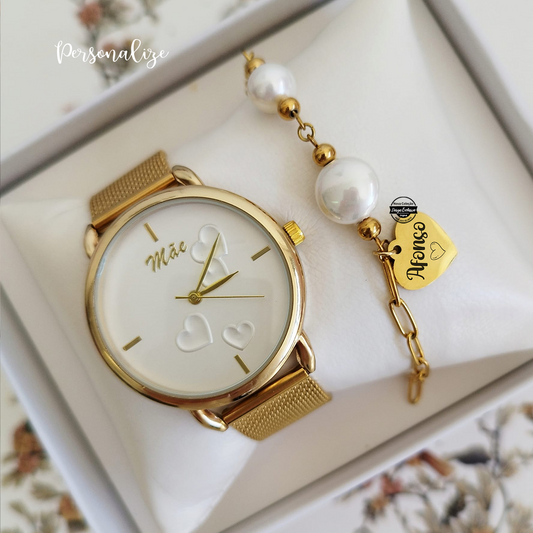 Conjunto relógio e pulseira "Mãe"