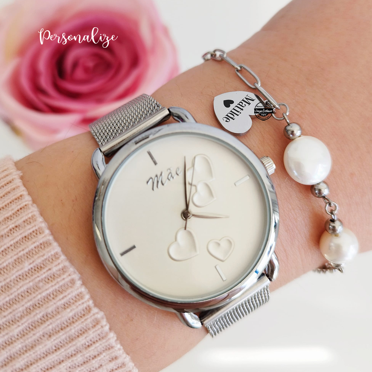 Conjunto relógio e pulseira "Mãe"