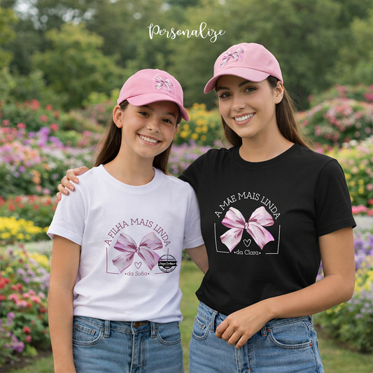 Conjunto t-shirt e boné laço "A mamã/filha mais linda"