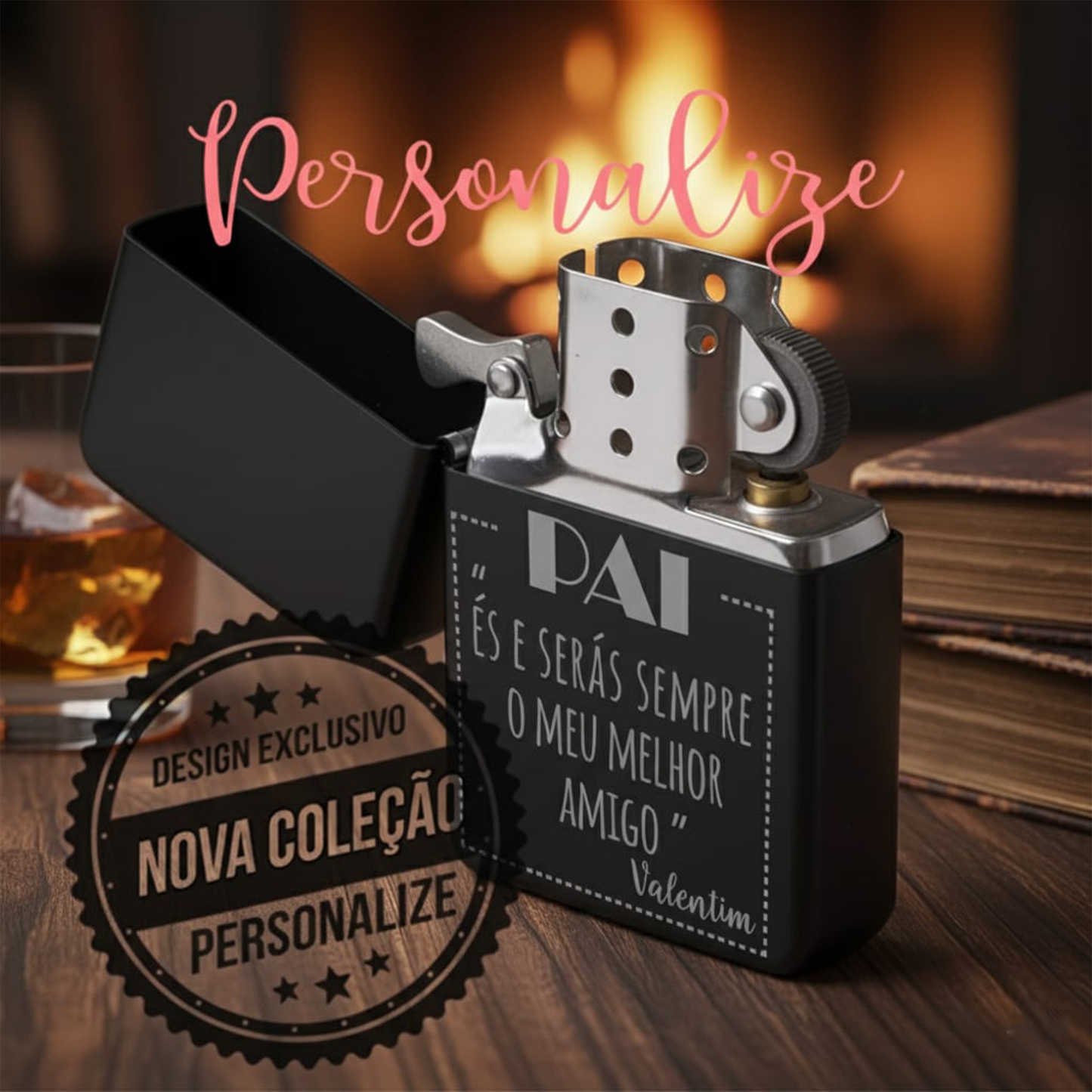 Isqueiro metálico recarregável " PAI és e serás sempre o meu melhor amigo"