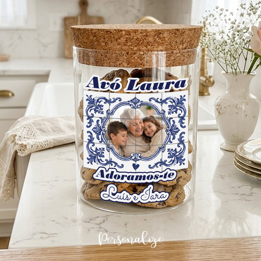 Pote de bolachas estilo azulejo tradicional "Avó"