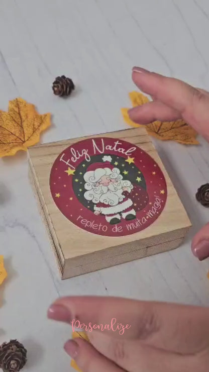 Caixinha de madeira feliz Natal com coração em gesso