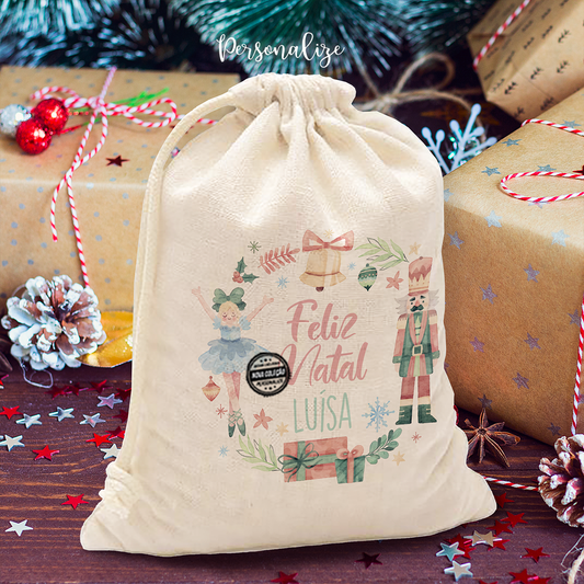 Saco mochila quebra-nozes "Feliz Natal"
