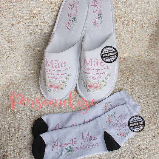 Chinelos de quarto de algodão  e/ou meias "Mãe, onde quer que vás eu estarei contigo"