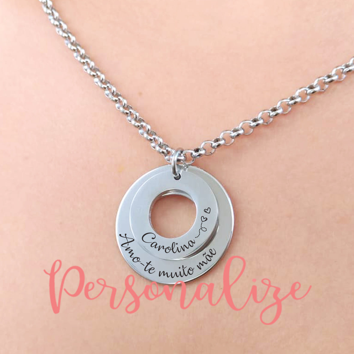 Fio aço inox com 2 medalhas personalizáveis Personalize