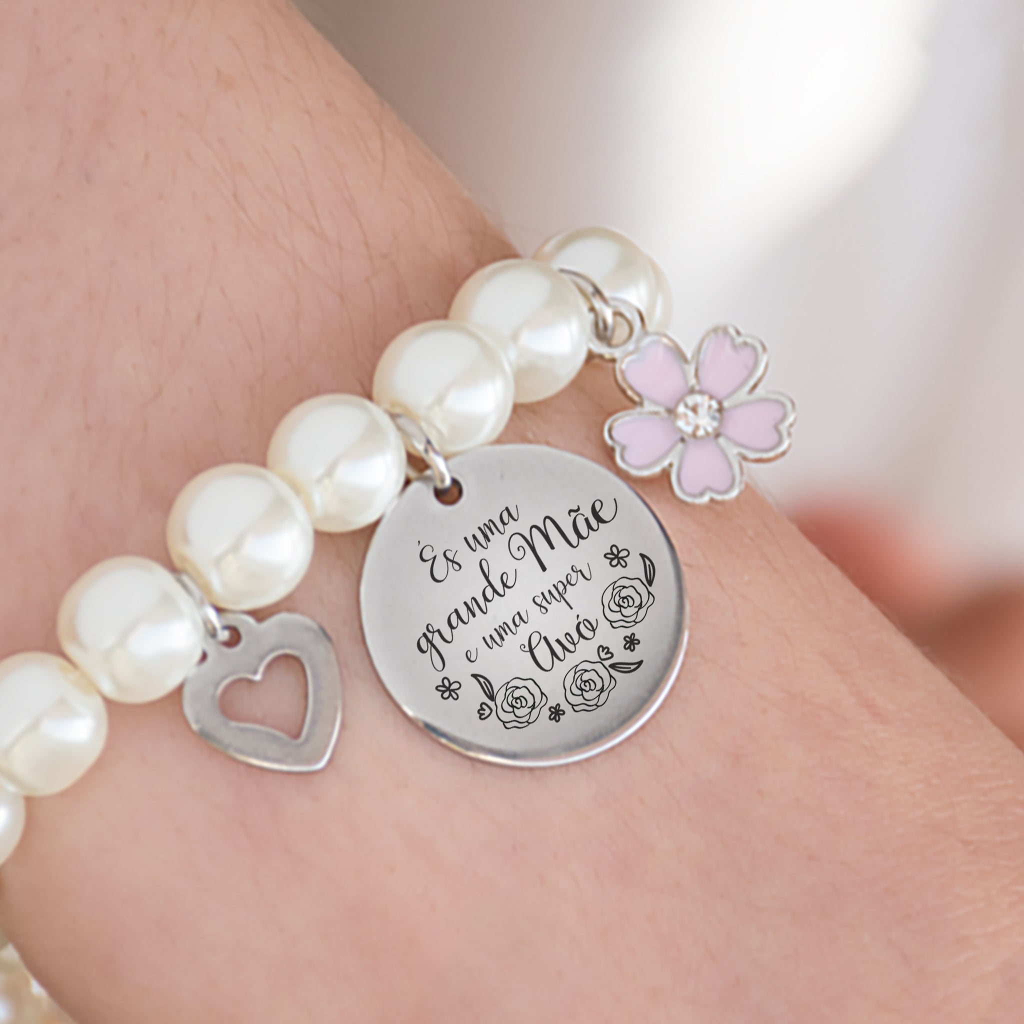 Pulseira de pérolas " És uma grande Mãe e uma super Avó"