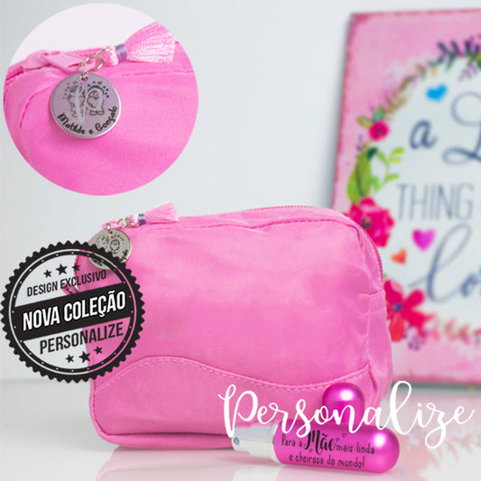 Conjunto bolsa maquiagem + vaporizador em Rosa Personalize