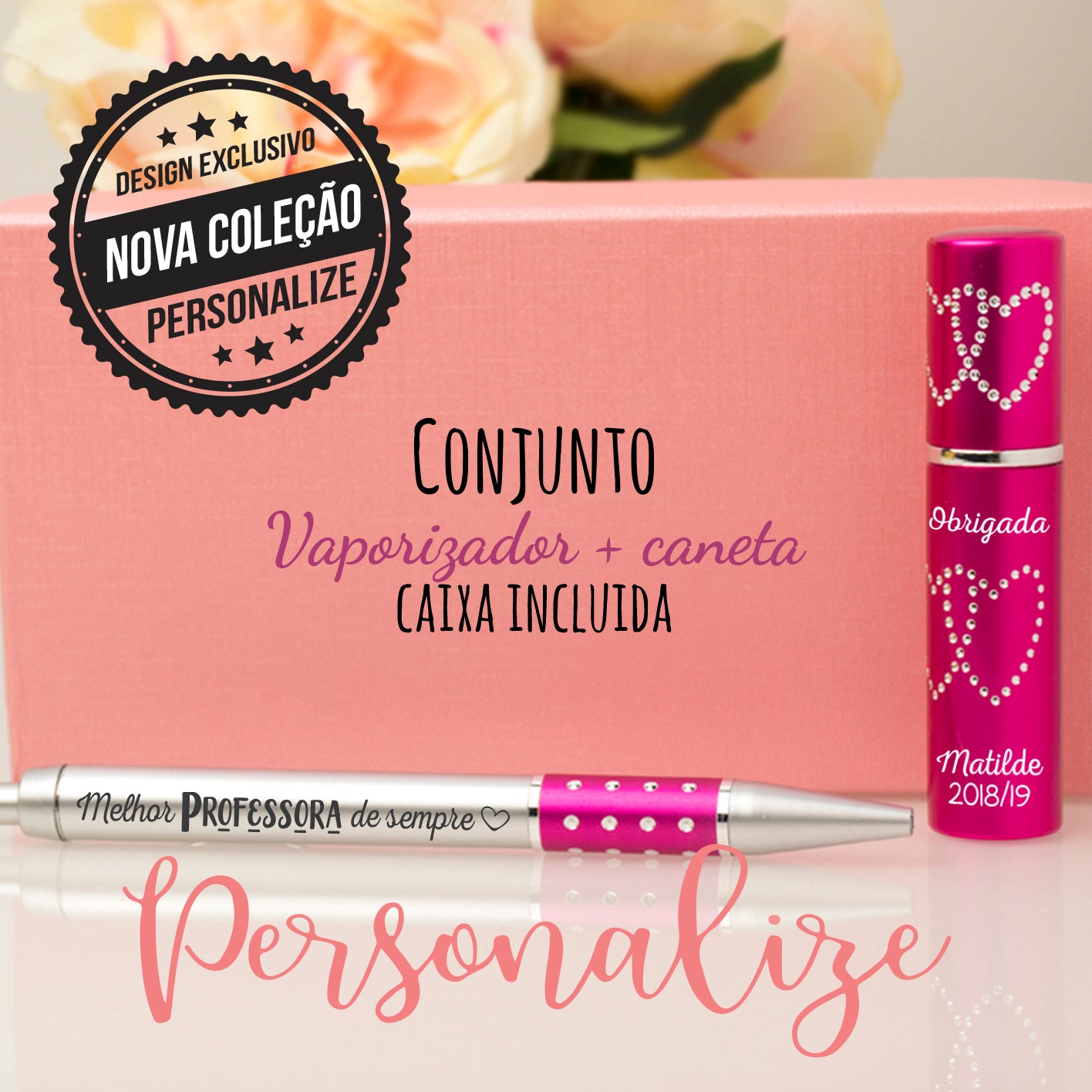 Conjunto vaporizador + caneta " Melhor Professora de sempre " Personalize