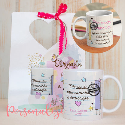 caneca dedicada a professores com caixa de oferta