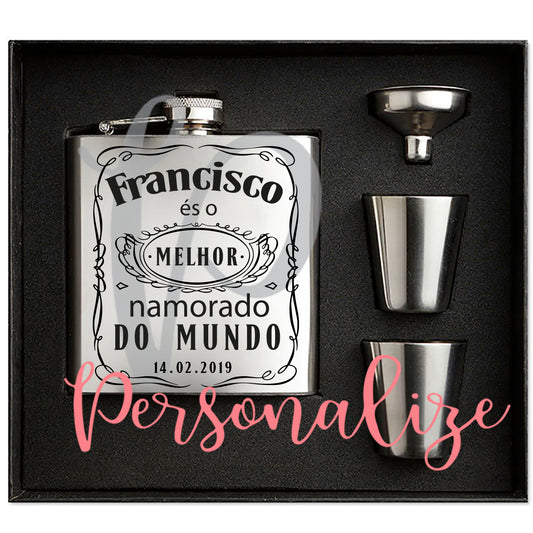 Conjunto de garrafa " Francisco és o melhor namorado do mundo + data" Personalize