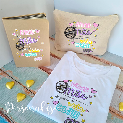 Novidade!   Em conjunto ou em separado este é uma coleção irresistível. Faca o seu conjunto e surpreenda, porque amor de mãe é para a vida toda! Personalize com a frase que desejar. As peças compradas em conjunto terão a mesma frase.  T-shirt disponíve