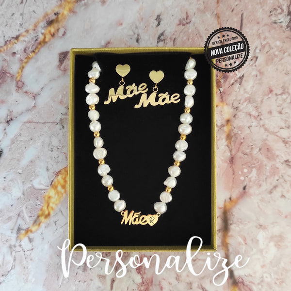Conjunto fio+ brincos " Mãe "