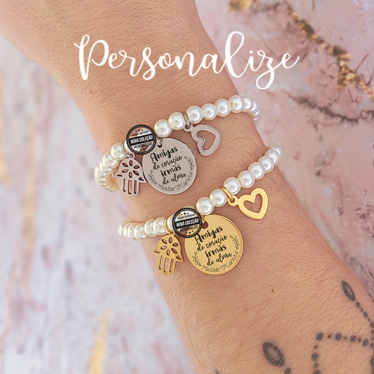 pulseiras de pérolas personalizadas para amigas