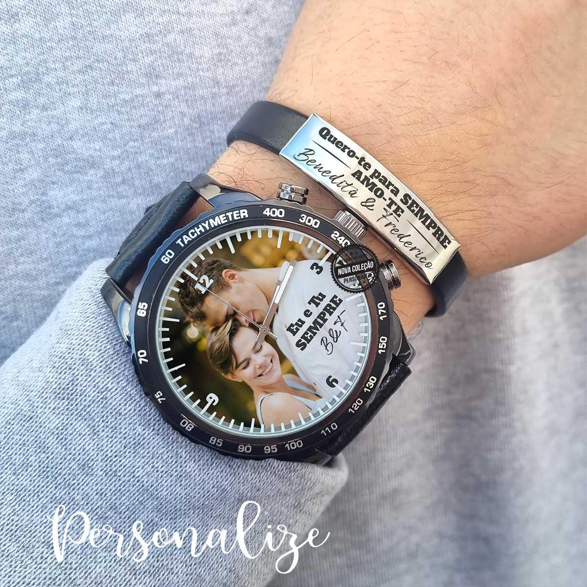 Uma novidade super especial para o dia dos namorados! Novo modelo de relógio com fotografia.  Escolha a sua fotografia preferida faça o seu conjunto com a pulseira de cabedal e personalize como desejar.  Vendido em conjunto ou separadamente. Conjunto com caixa incluída. Pulseira feita por medida . 