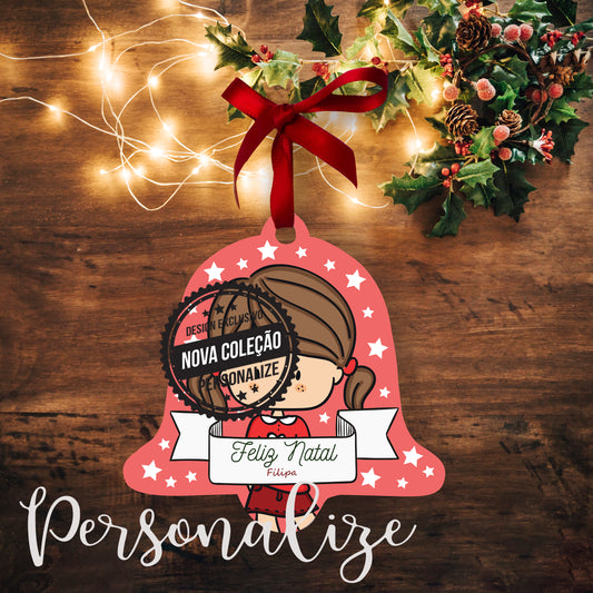 Sino de Natal plano com menina Personalize